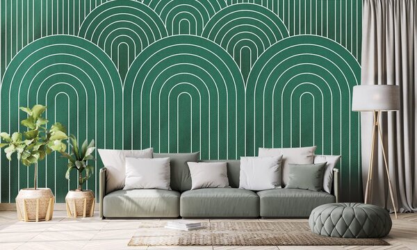 Carta da parati – Motivo arcobaleno verde Mid-Century
