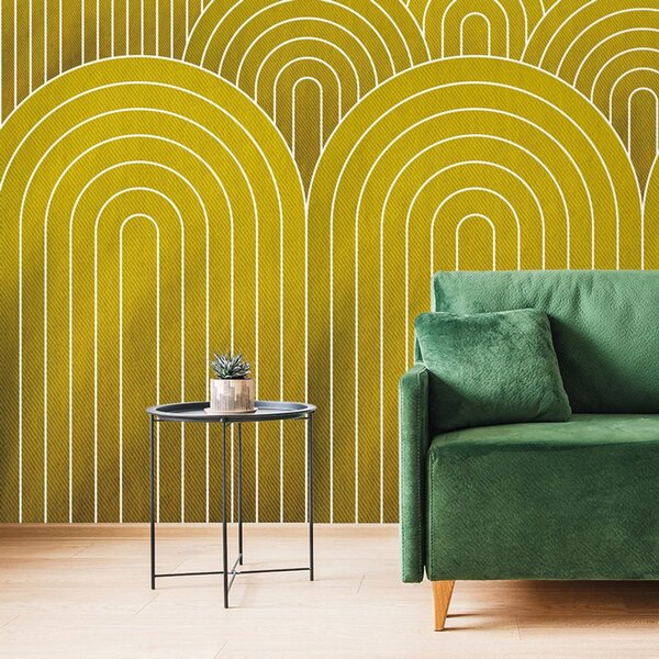 Carta da parati – Motivo arcobaleno senape Mid-Century