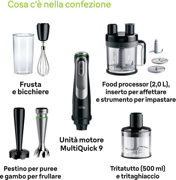 Braun Frullatore a immersione Minipimer con 5 accessori 1200 Watt - MQ 9187XLI MultiQuick 9 - 0X22111376
