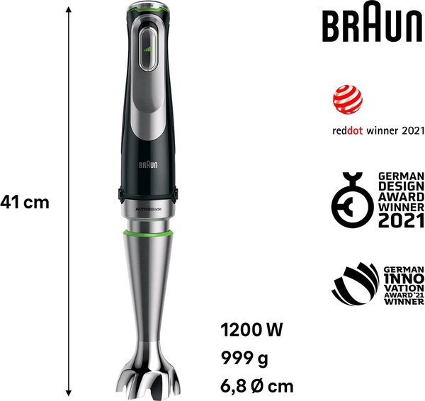 Braun Frullatore a immersione Minipimer con 5 accessori 1200 Watt - MQ 9187XLI MultiQuick 9 - 0X22111376