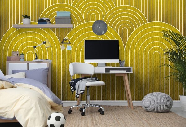 Carta da parati – Motivo arcobaleno senape Mid-Century