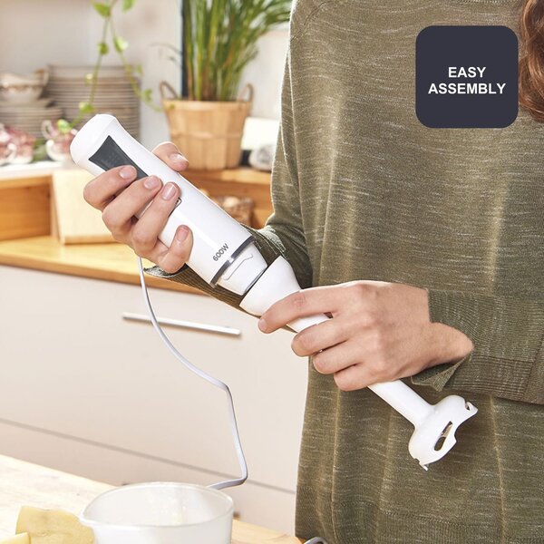 Black & Decker Frullatore a Immersione Potenza 600 Watt 1 Velocit con Lame in Acciaio e Bicchiere colore Bianco - BXHB600E
