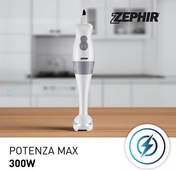 Zephir Frullatore ad Immersione Minipimer con Bicchiere e Accessori Potenza 400 Watt 2 Velocit colore Bianco - ZHC86