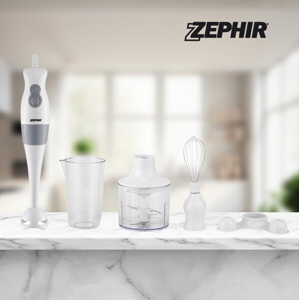 Zephir Frullatore ad Immersione Minipimer con Bicchiere e Accessori Potenza 400 Watt 2 Velocit colore Bianco - ZHC86