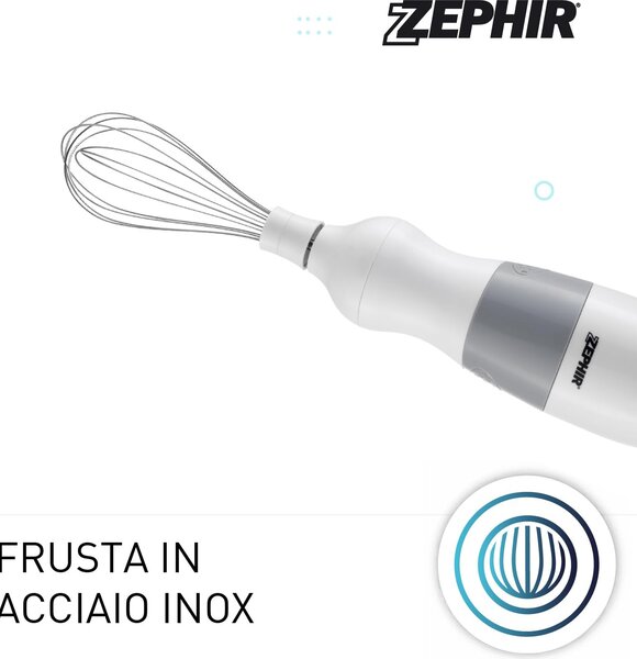 Zephir Frullatore ad Immersione Minipimer con Bicchiere e Accessori Potenza 400 Watt 2 Velocit colore Bianco - ZHC86