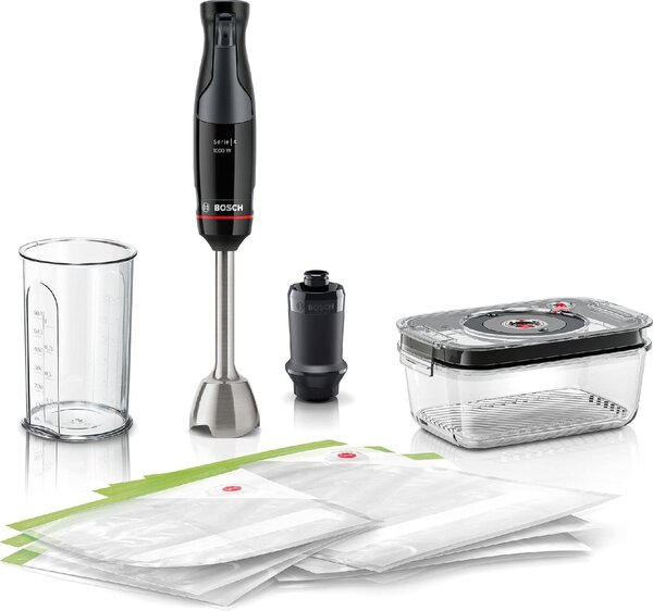 Bosch Frullatore ad Immersione Minipimer Potenza 1000 Watt con Bicchiere da 1.2 Litri colore Nero - MSM4B6V2 Serie 4