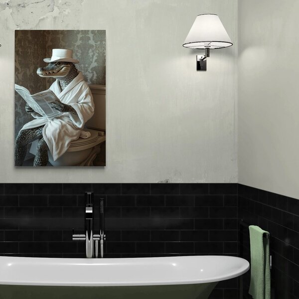 Quadro su tela – Coccodrillo con giornale in bagno