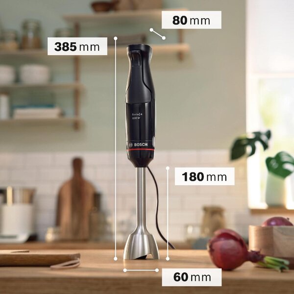 Bosch Frullatore ad Immersione Minipimer Potenza 1000 Watt con Bicchiere da 1.2 Litri colore Nero - MSM4B6V2 Serie 4