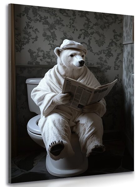 Stampa su tela – Orso polare con giornale in bagno