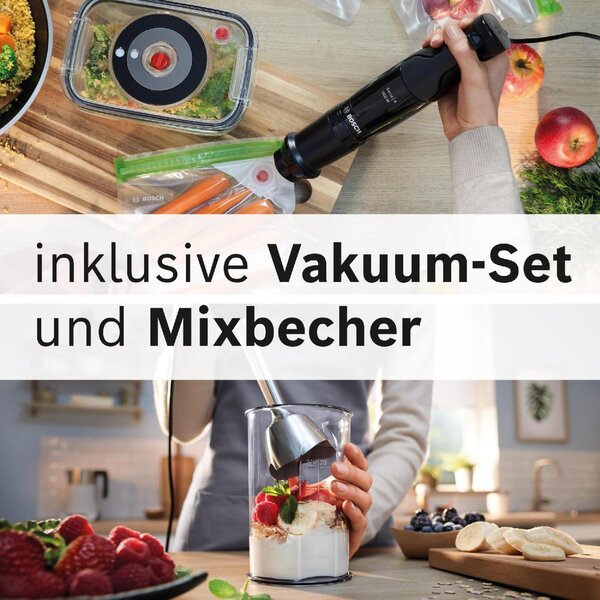Bosch Frullatore ad Immersione Minipimer Potenza 1000 Watt con Bicchiere da 1.2 Litri colore Nero - MSM4B6V2 Serie 4