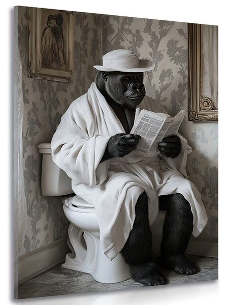 Stampa su tela – Gorilla con giornali in bagno
