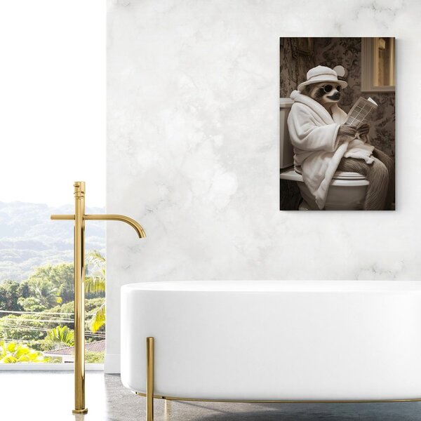 Quadro su tela – Bradipo con giornale in bagno