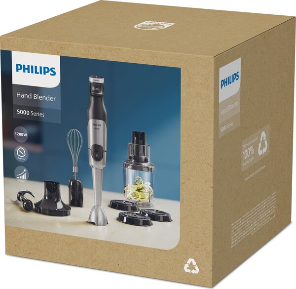 Philips Frullatore ad Immersione Minipimer Potenza 1200 Watt 3 Velocit con Accessori colore Nero e Inox - HR2684/00