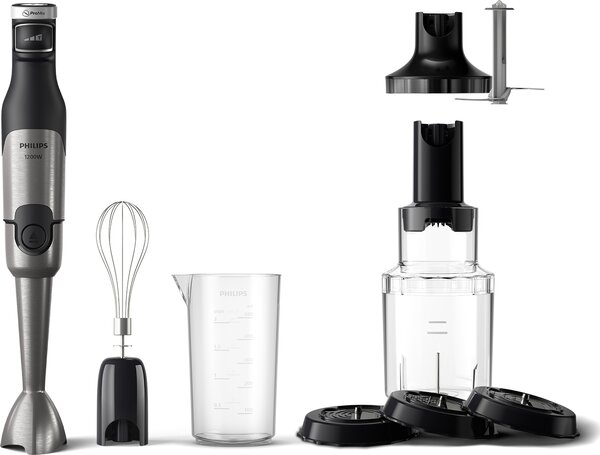 Philips Frullatore ad Immersione Minipimer Potenza 1200 Watt 3 Velocit con Accessori colore Nero e Inox - HR2684/00