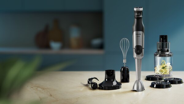 Philips Frullatore ad Immersione Minipimer Potenza 1200 Watt 3 Velocit con Accessori colore Nero e Inox - HR2684/00