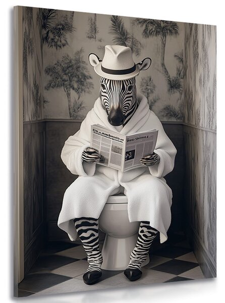 Stampa su tela – Zebra con giornale in bagno