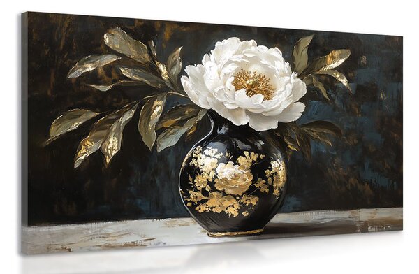 Stampa su tela – Imitazione di pittura a olio di fiore nel vaso
