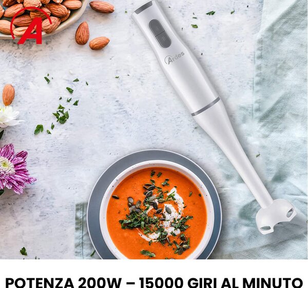 Ardes Frullatore ad Immersione Minipimer Potenza 200 Watt 2 Velocit Lama in Acciaio Inox colore Bianco - ARMIX01