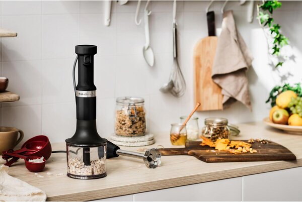 KITCHENAID Frullatore ad Immersione Minipimer Potenza 180 Watt con Bicchiere e Lama in Acciaio Inox colore Matte Black - 5KHBV83EBM