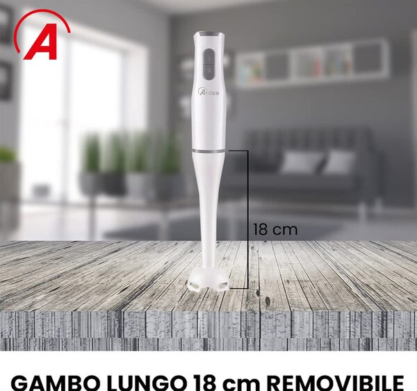 Ardes Frullatore ad Immersione Minipimer Potenza 200 Watt 2 Velocit Lama in Acciaio Inox colore Bianco - ARMIX01