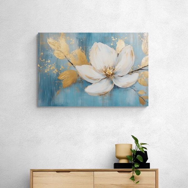 Quadro su tela – Fiore bianco con foglie dorate