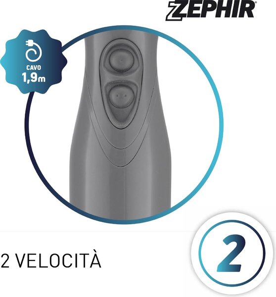 Zephir Frullatore ad Immersione Minipimer Potenza 300 watt colore Grigio - ZHC84