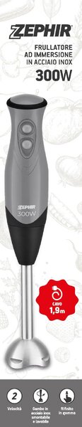 Zephir Frullatore ad Immersione Minipimer Potenza 300 watt colore Grigio - ZHC84