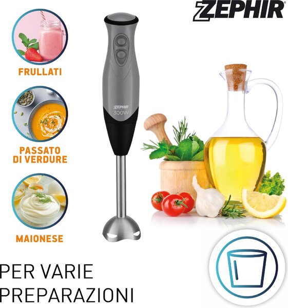 Zephir Frullatore ad Immersione Minipimer Potenza 300 watt colore Grigio - ZHC84