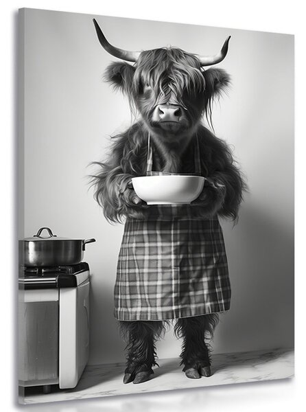Stampa su tela – Mucca con grembiule da cucina