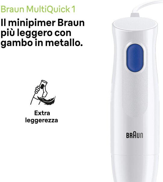 Braun Frullatore ad Immersione Minipimer Potenza 450 Watt Capacit Ciotola 0.6 Litri colore Bianco - MQ10.2001M