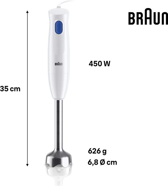 Braun Frullatore ad Immersione Minipimer Potenza 450 Watt Capacit Ciotola 0.6 Litri colore Bianco - MQ10.2001M