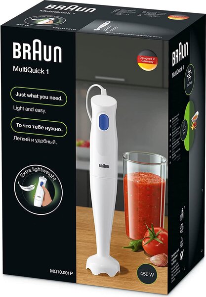Braun Frullatore ad Immersione Minipimer Potenza 450 Watt Capacit Ciotola 0.6 Litri colore Bianco - MQ 10.001P WH MultiQuick 1