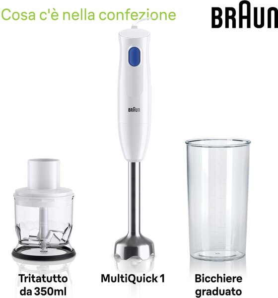 Braun Frullatore ad Immersione Minipimer Potenza 450 Watt Capacit Ciotola 0.6 Litri colore Bianco - MQ10.2001M