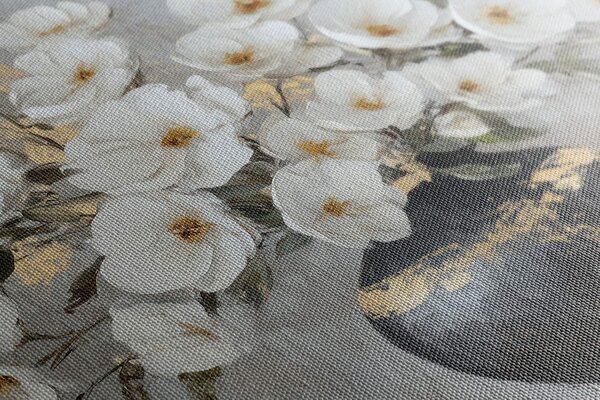 Stampa su tela – Rami di fiori in vaso nero