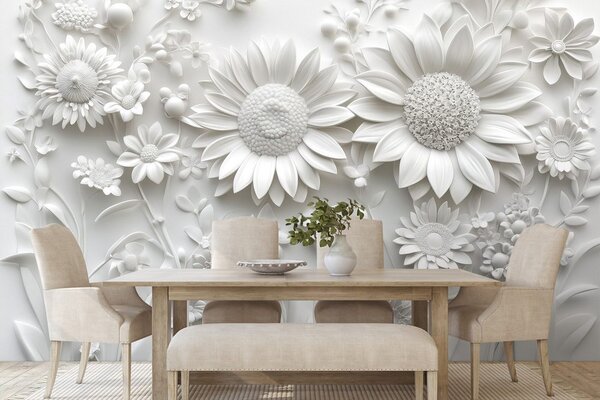 Carta da parati – Fiori bianchi 3D