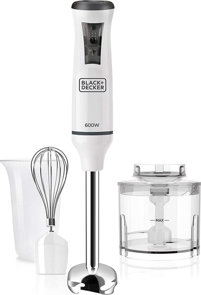 Black & Decker Frullatore ad Immersione Minipimer Potenza 600 watt 20 Velocit + Funzione Turbo colore Bianco - BXHBA600E