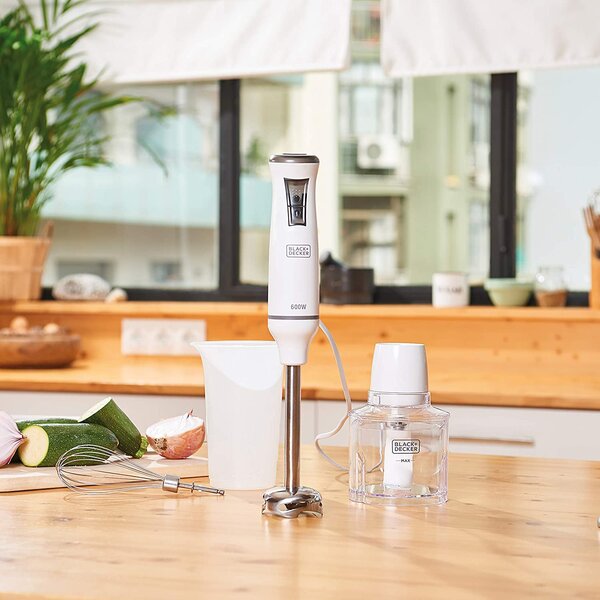 Black & Decker Frullatore ad Immersione Minipimer Potenza 600 watt 20 Velocit + Funzione Turbo colore Bianco - BXHBA600E