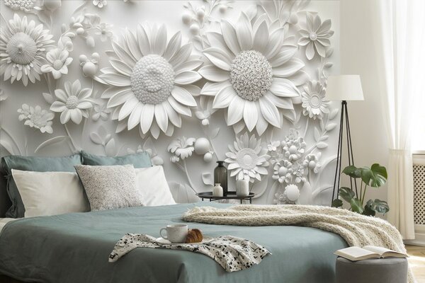 Carta da parati – Fiori bianchi 3D