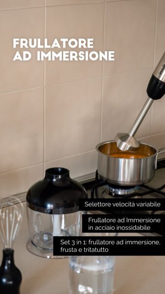 INNOLIVING Frullatore ad Immersione Minipimer Potenza 700 Watt con Accessori colore Nero - INN-698