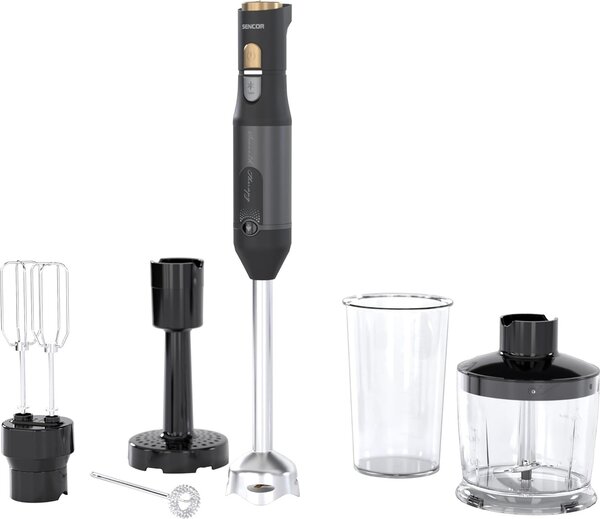 SENCOR Frullatore ad Immersione Minipimer Ultra-Potente Potenza 1200 Watt Lame QuadBlade in Titanio con Accessori colore Nero - SHB 6442BK