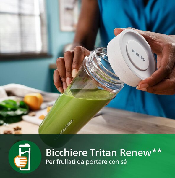 Philips Frullatore con Bicchiere Capacit 0,6 Litri Potenza 350W colore Bianco serie 5000 Eco Conscious - HR250000