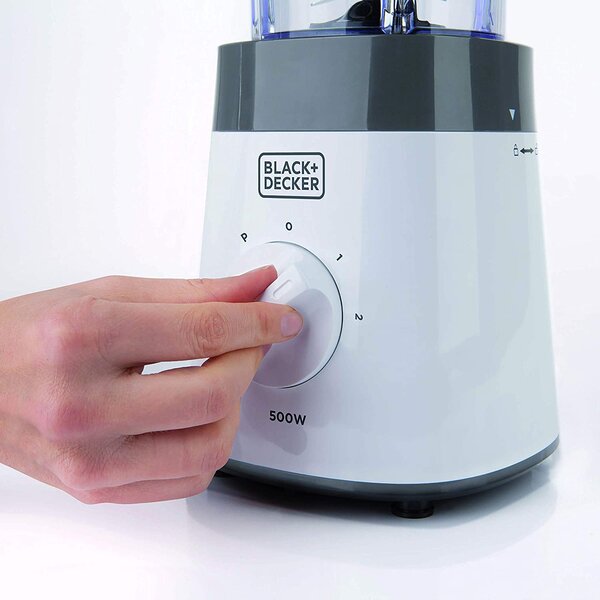 Black & Decker Frullatore con Bicchiere Capacit 1,5 Litri Lame in Acciaio Inox Potenza 500 watt colore Nero Bianco - BXJB500E