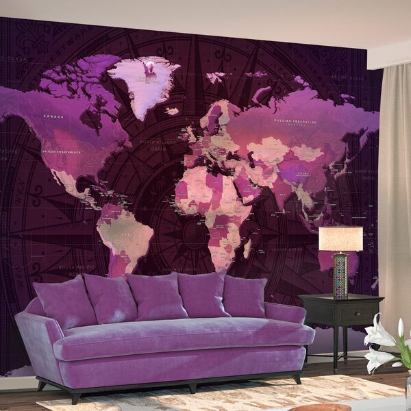 Carta da parati autoadesiva – Purple World Map