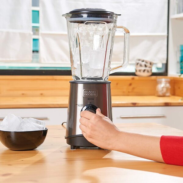 Black & Decker Frullatore con Bicchiere Capacit 1,5 Litri Potenza 800 watt Tritaghiaccio Funzione Pulse colore Acciaio Inox - BXJB800E