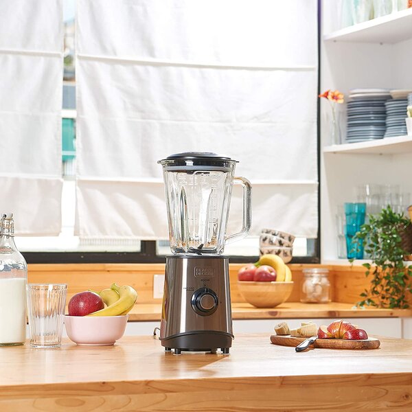 Black & Decker Frullatore con Bicchiere Capacit 1,5 Litri Potenza 800 watt Tritaghiaccio Funzione Pulse colore Acciaio Inox - BXJB800E