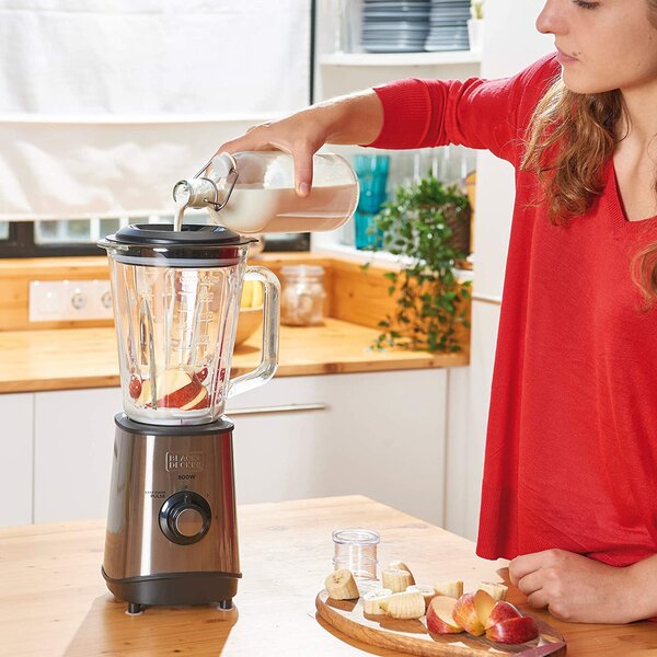 Black & Decker Frullatore con Bicchiere Capacit 1,5 Litri Potenza 800 watt Tritaghiaccio Funzione Pulse colore Acciaio Inox - BXJB800E