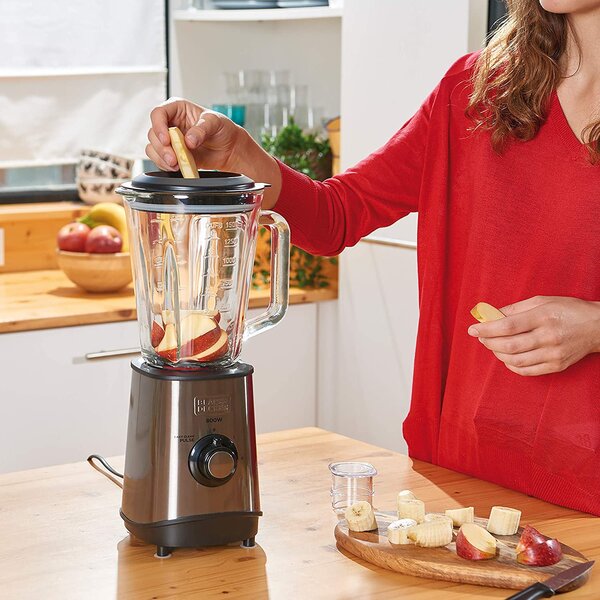 Black & Decker Frullatore con Bicchiere Capacit 1,5 Litri Potenza 800 watt Tritaghiaccio Funzione Pulse colore Acciaio Inox - BXJB800E