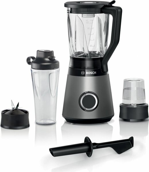 Bosch Frullatore con Bicchiere Capacit 1.5 Litri Potenza 1200 Watt 2 Velocit + Pulse con Accessori colore Nero e Argento - MMB6177S VitaPower Ser