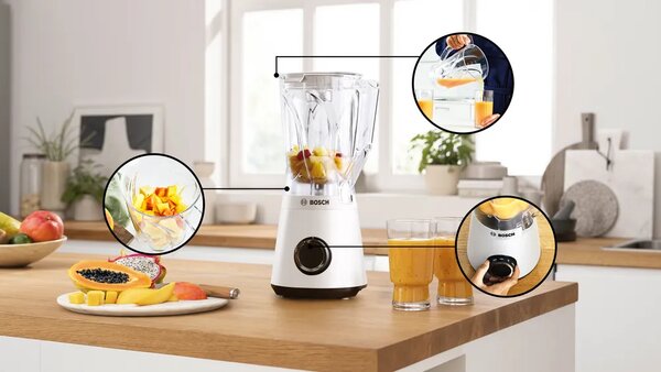 Bosch Frullatore con Bicchiere Capacit 1.5 Litri Potenza 1200 Watt 2 Velocit colore Bianco - MMB6141W