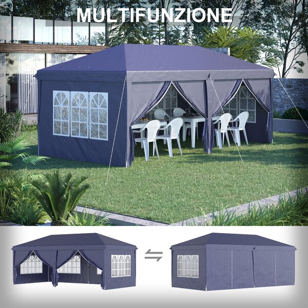 Outsunny Gazebo Pieghevole con 6 Pannelli Laterali da Giardino e Esterno, 585x295 cm, Blu | Aosom Italy